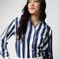 Blue Stripe Satin Spread Collar Shirt