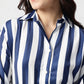 Blue Stripe Satin Spread Collar Shirt