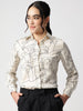 Abstract Beige Satin Spread Collar Shirt