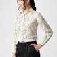 Abstract Beige Satin Spread Collar Shirt