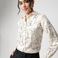 Abstract Beige Satin Spread Collar Shirt