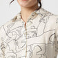 Abstract Beige Satin Spread Collar Shirt