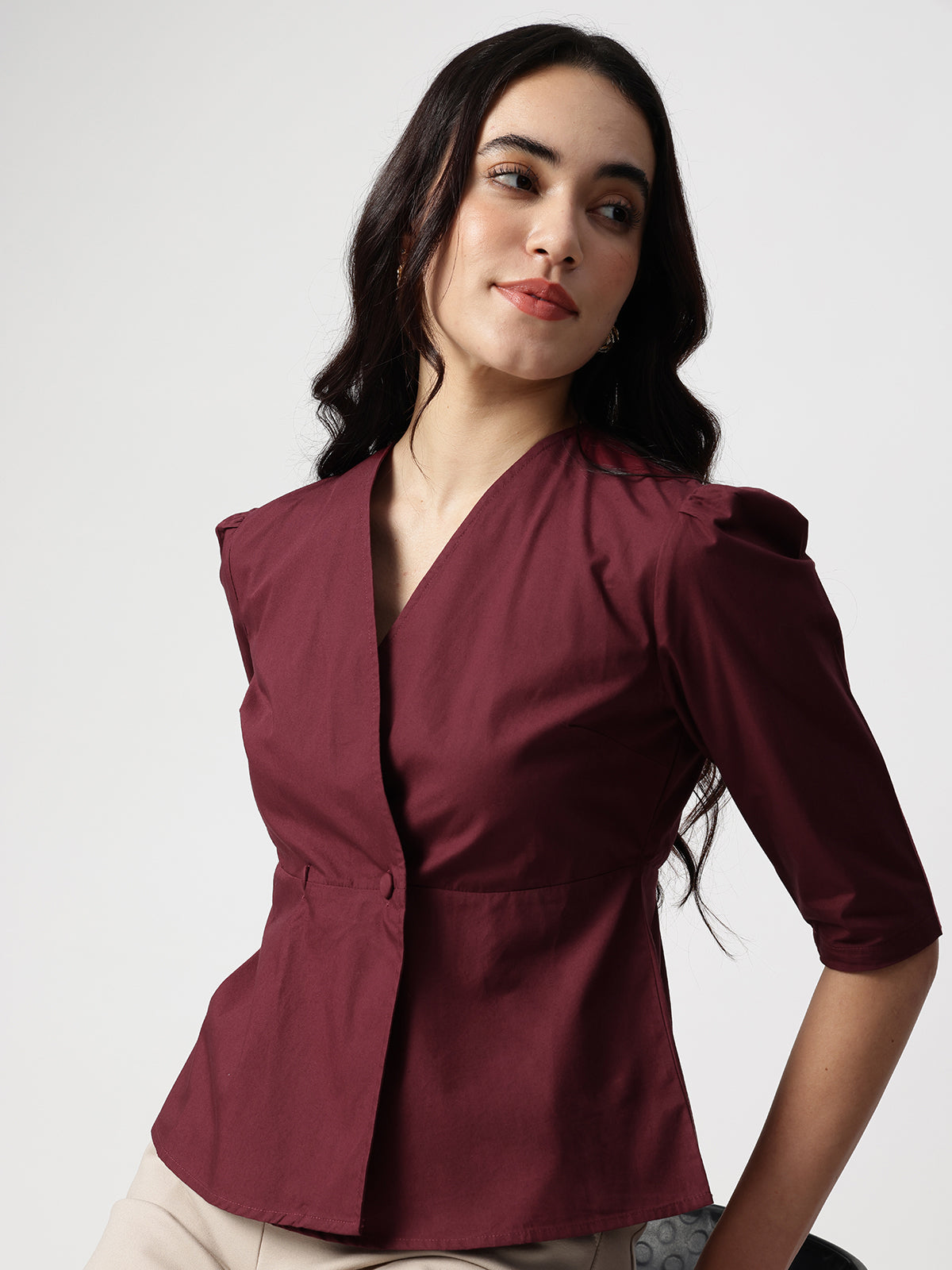 Maroon Cotton Collarless Shirt