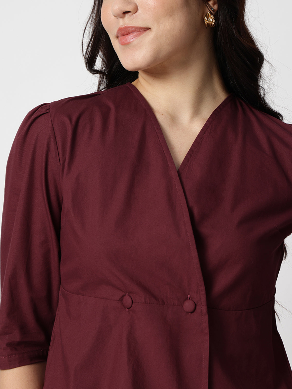 Maroon Cotton Collarless Shirt