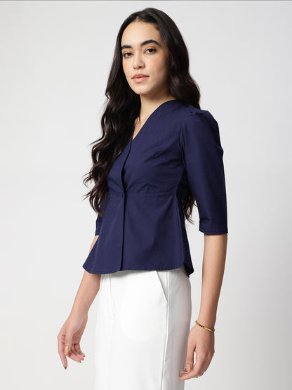 Navy Blue Cotton Collarless Shirt