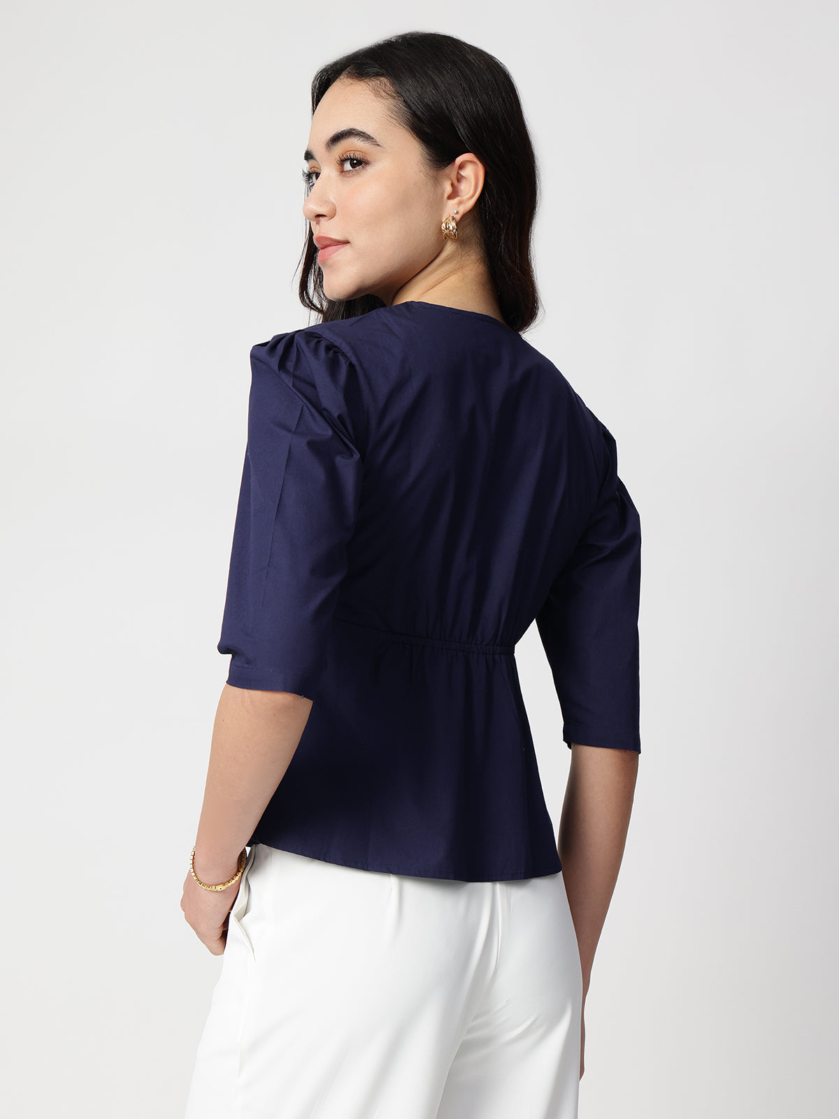 Navy Blue Cotton Collarless Shirt