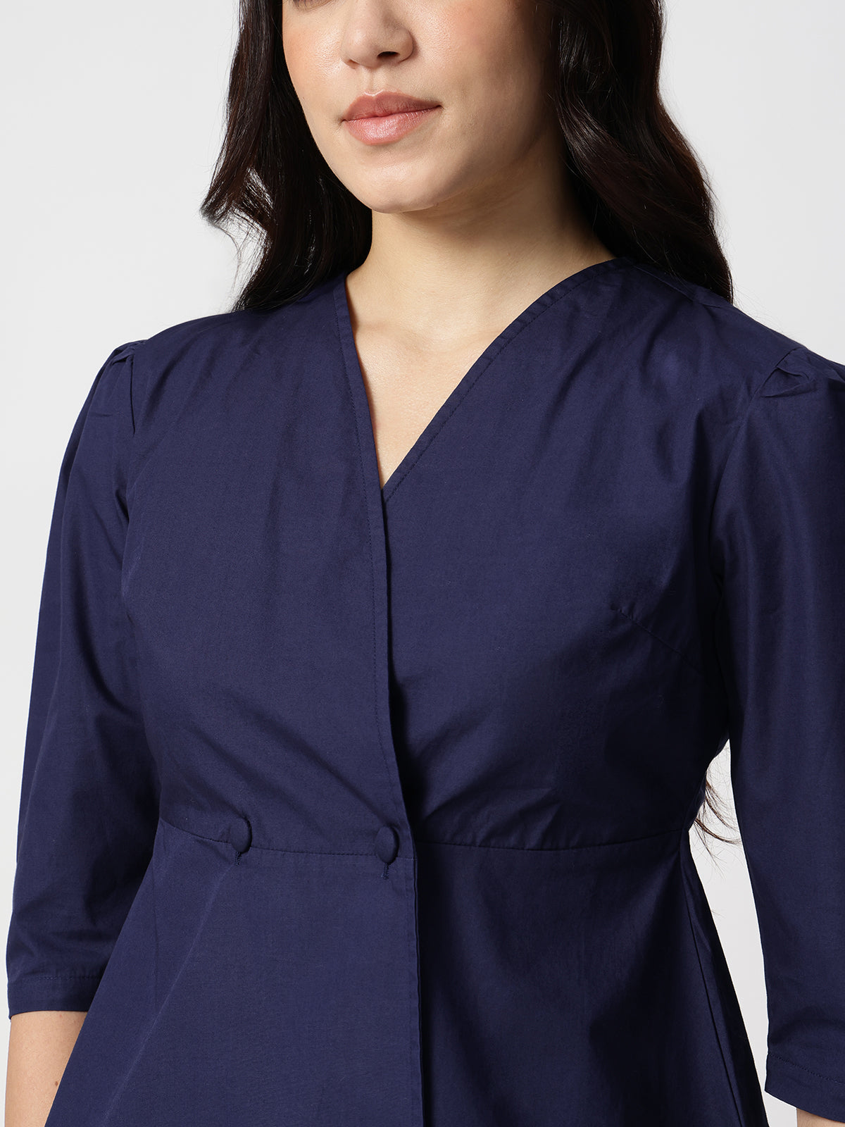 Navy Blue Cotton Collarless Shirt