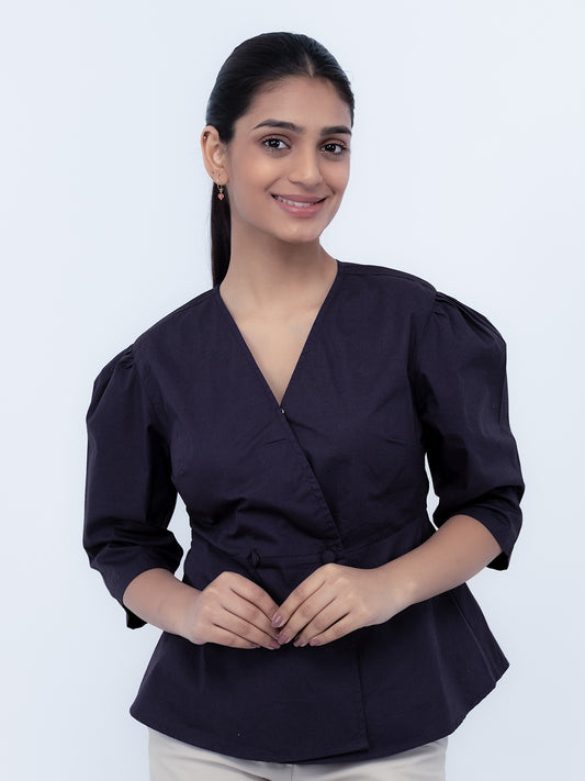 Navy Blue Cotton Collarless Shirt