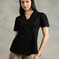 Black Cotton Collarless Short Sleeves Shirt