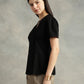 Black Cotton Collarless Short Sleeves Shirt