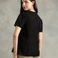 Black Cotton Collarless Short Sleeves Shirt