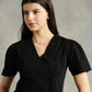 Black Cotton Collarless Short Sleeves Shirt