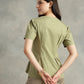 Olive Cotton Collarless Short Sleeves Shirt