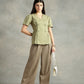 Olive Cotton Collarless Short Sleeves Shirt