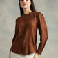 Brown Mandarin Collar Long Sleeves Shirt