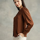 Brown Mandarin Collar Long Sleeves Shirt
