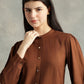 Brown Mandarin Collar Long Sleeves Shirt