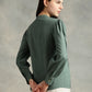 Olive Green Mandarin Collar Long Sleeves Shirt