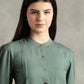 Olive Green Mandarin Collar Long Sleeves Shirt