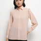 Peach Ruffle Shoulder Semi Sheer Shirt