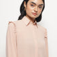 Peach Ruffle Shoulder Semi Sheer Shirt