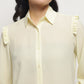 Yellow Ruffle Shoulder Semi Sheer Shirt