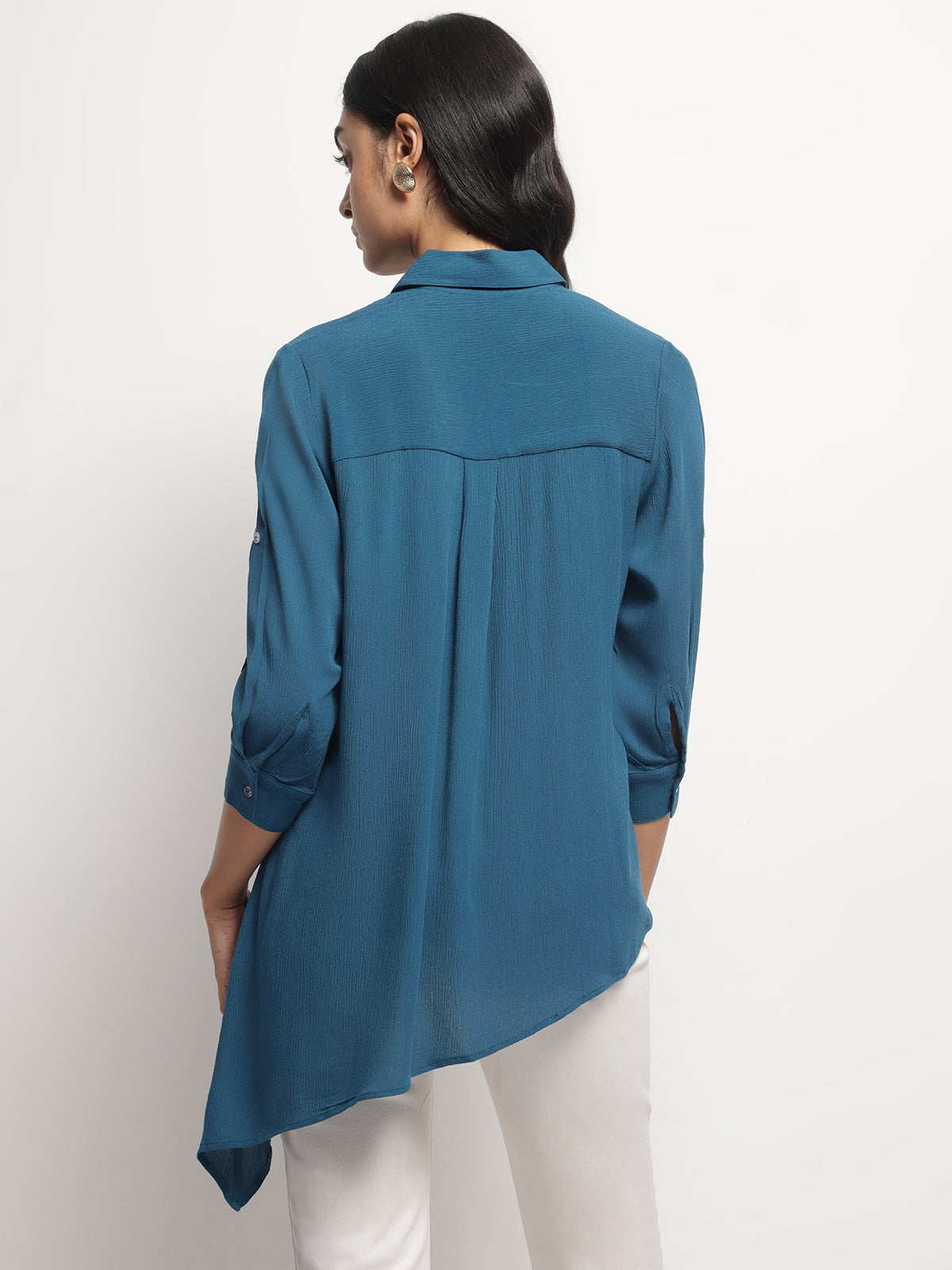 Teal Crinkle Asymmetrical Shirt