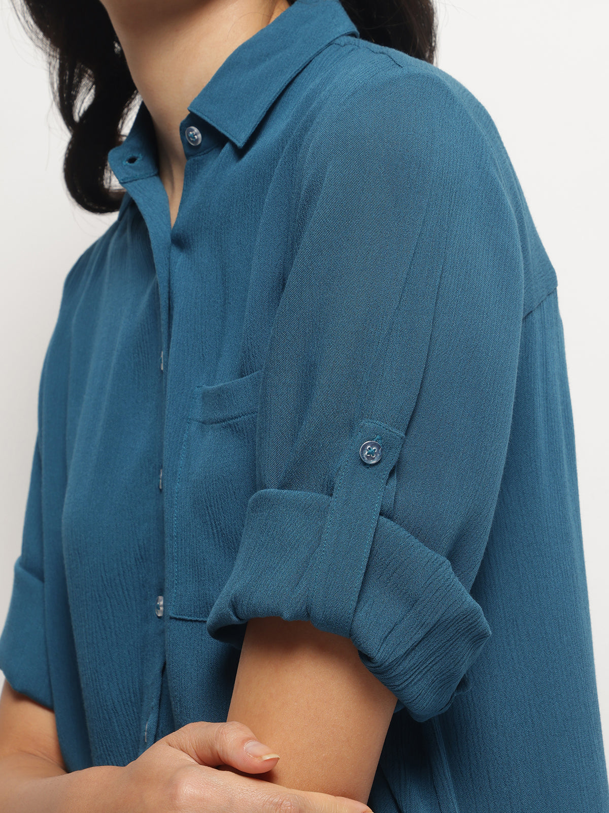 Teal Crinkle Asymmetrical Shirt