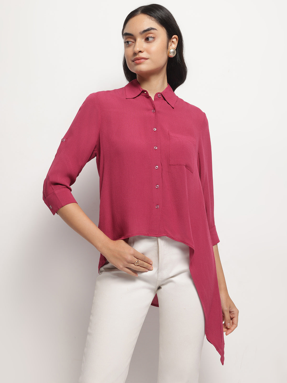 Pink Crinkle Asymmetrical Shirt