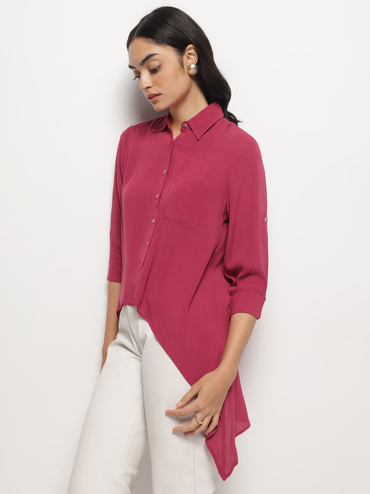 Pink Crinkle Asymmetrical Shirt