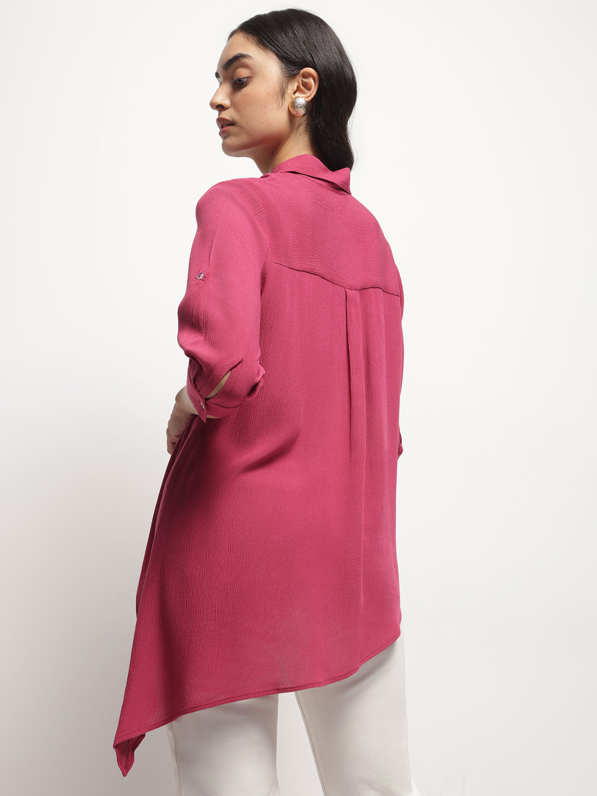 Pink Crinkle Asymmetrical Shirt