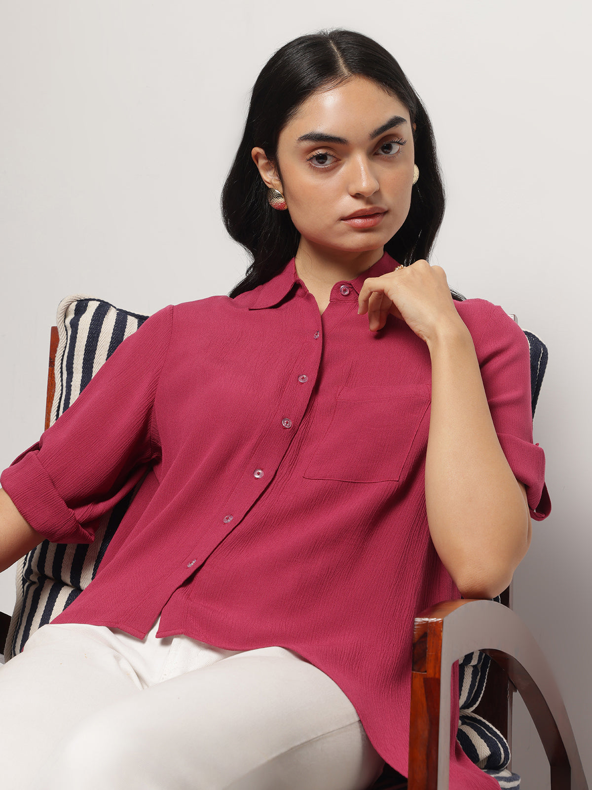 Pink Crinkle Asymmetrical Shirt