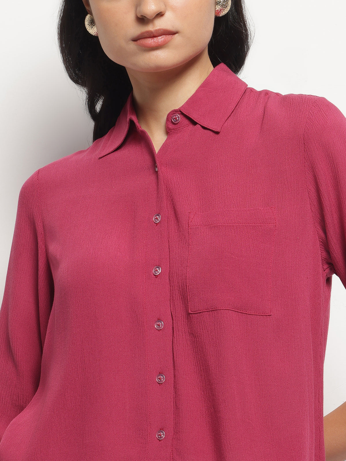Pink Crinkle Asymmetrical Shirt
