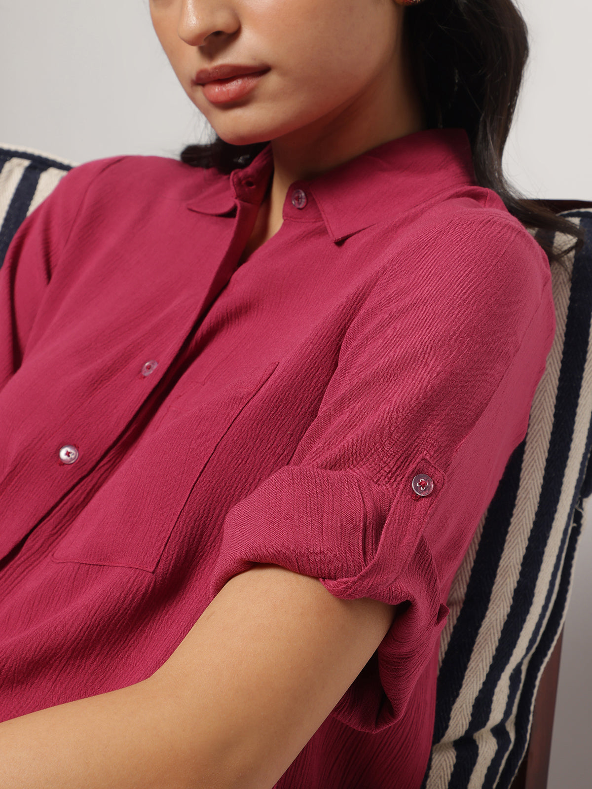 Pink Crinkle Asymmetrical Shirt