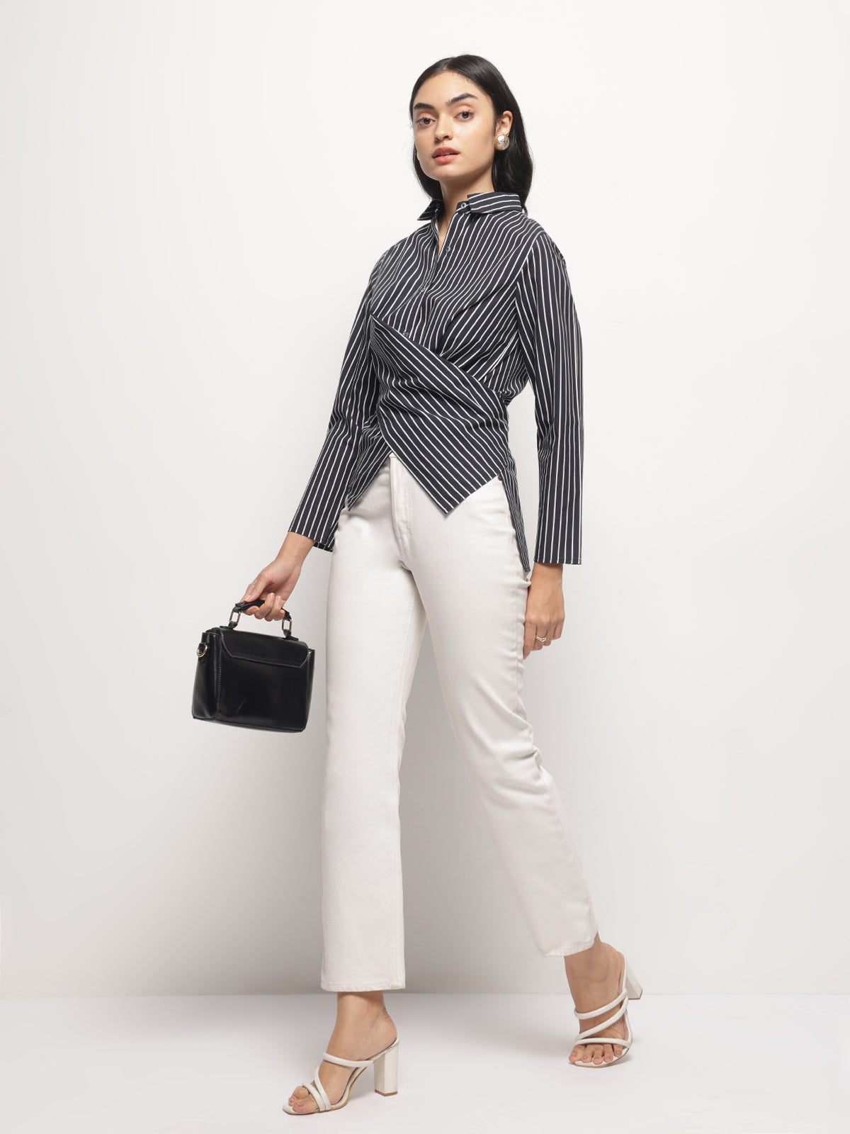 Black Asymmetric wrap and Tie Shirt