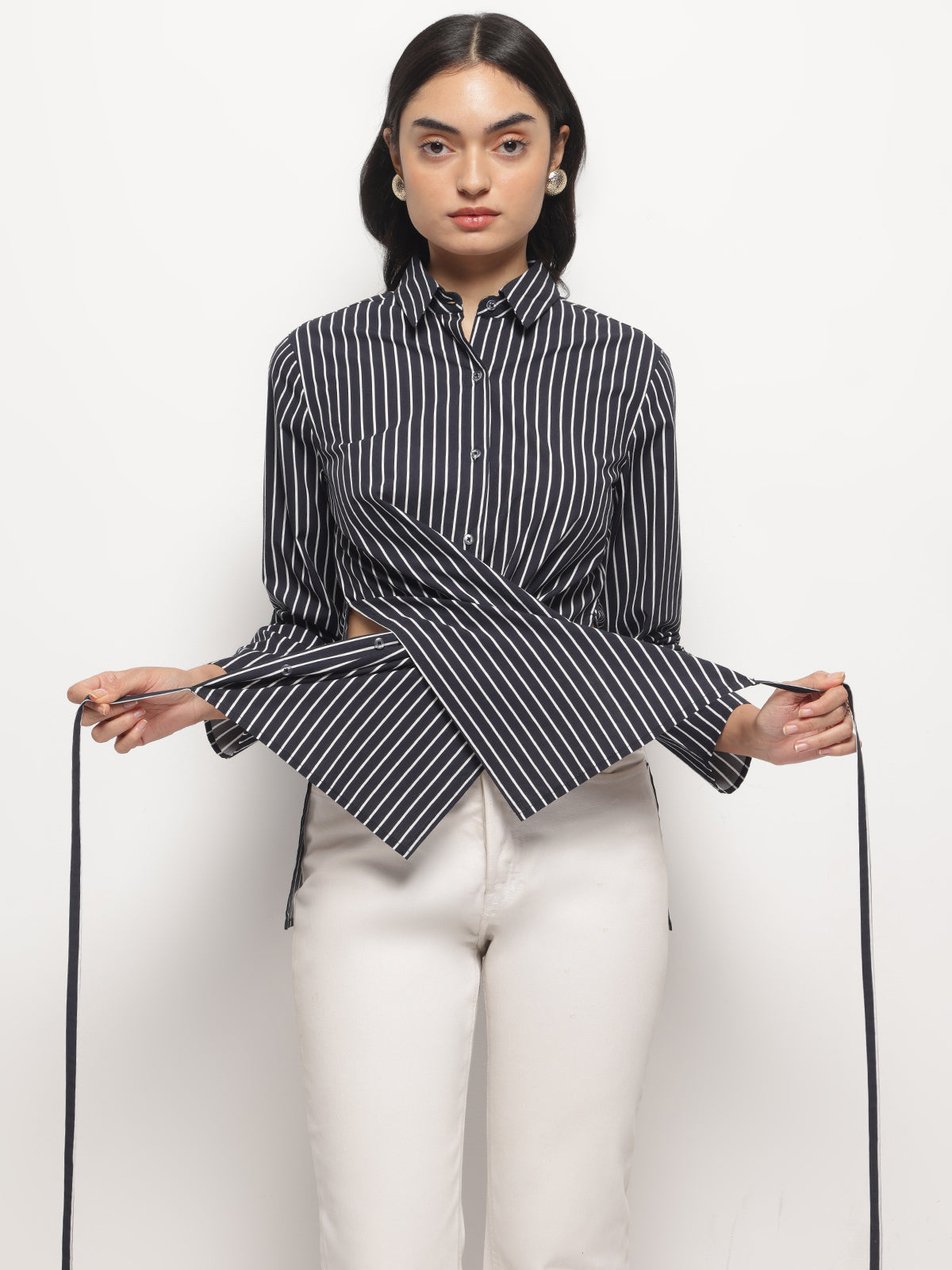 Black Asymmetric wrap and Tie Shirt