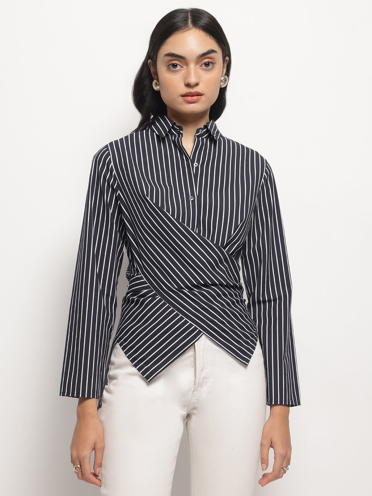 Black Asymmetric wrap and Tie Shirt