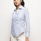 Blue Slimming Stripe Long Sleeves Wrap Shirt