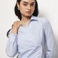 Blue Slimming Stripe Long Sleeves Wrap Shirt