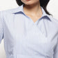 Blue Slimming Stripe Long Sleeves Wrap Shirt