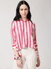 Pink & White Vertical Striped Shirt with High-Low Hem