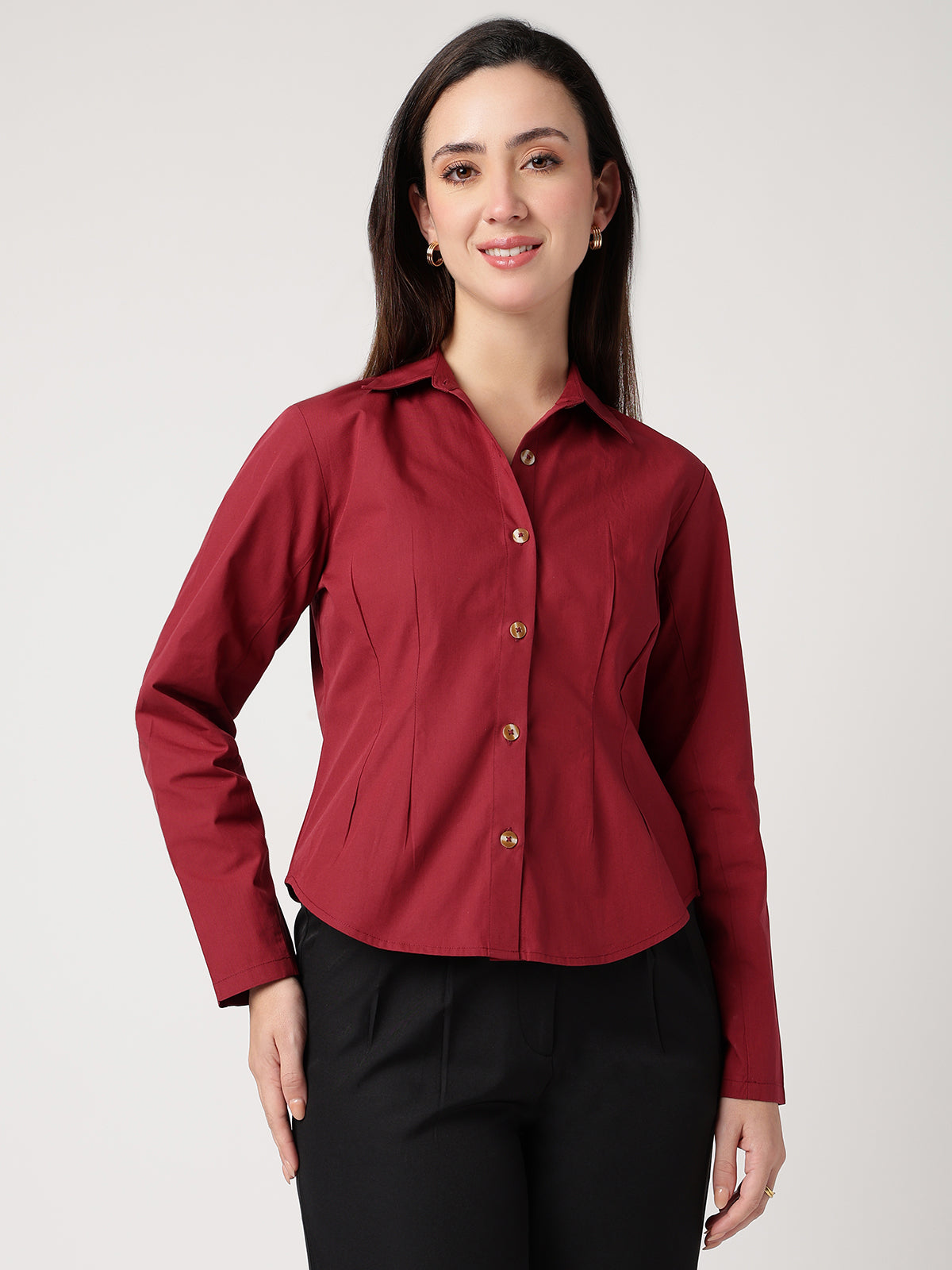 Tailored Poplin Maroon Shirt