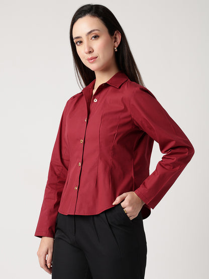 Tailored Poplin Maroon Shirt