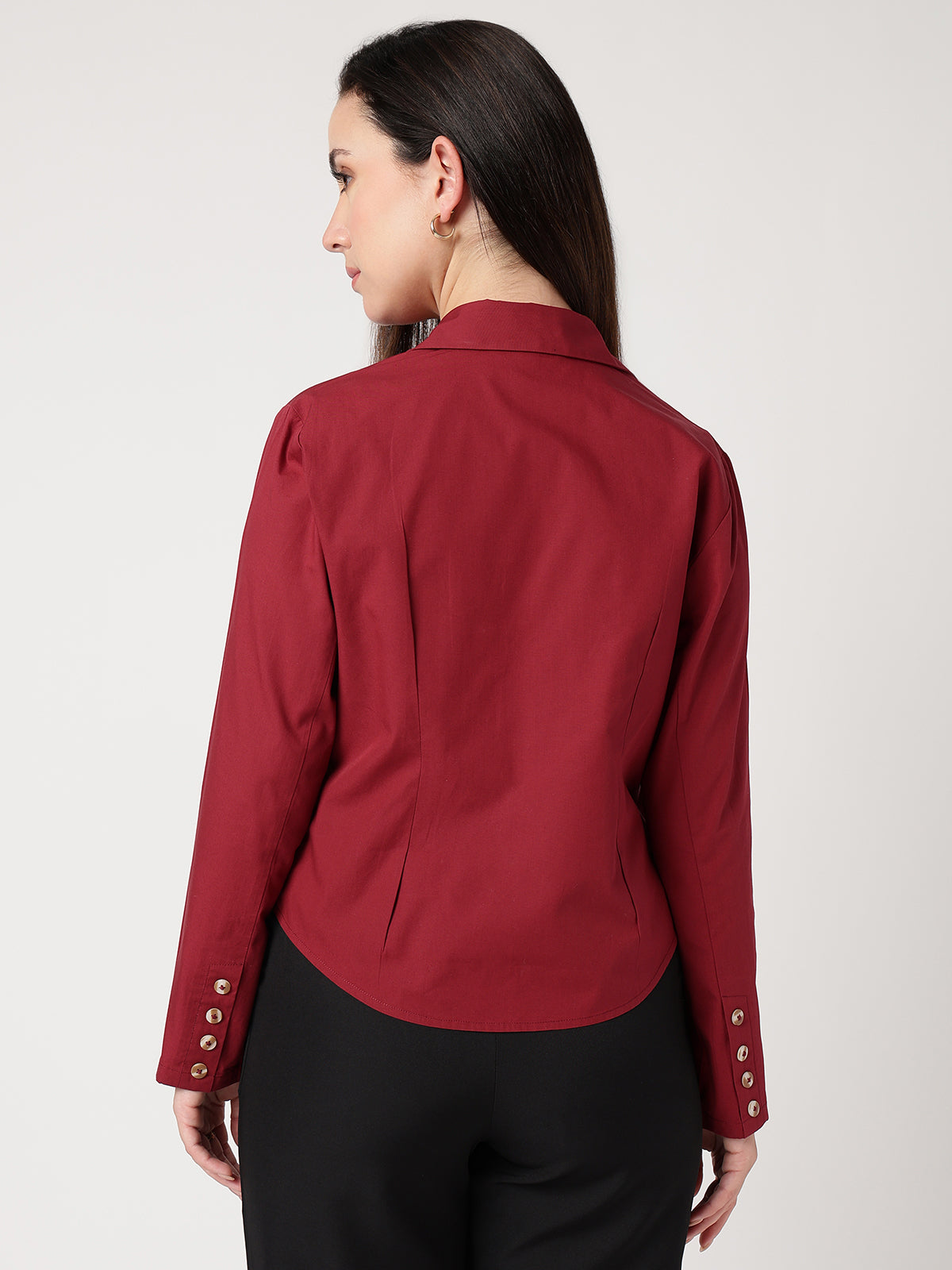 Tailored Poplin Maroon Shirt