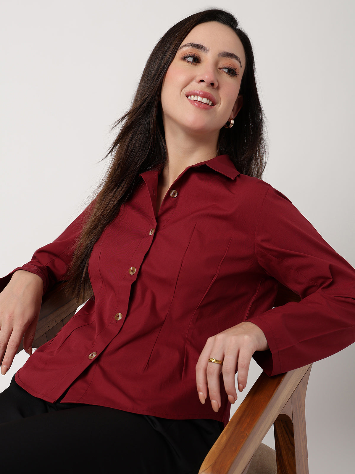 Tailored Poplin Maroon Shirt