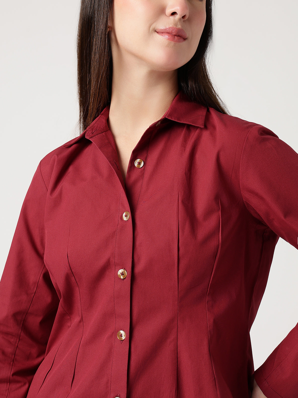 Tailored Poplin Maroon Shirt