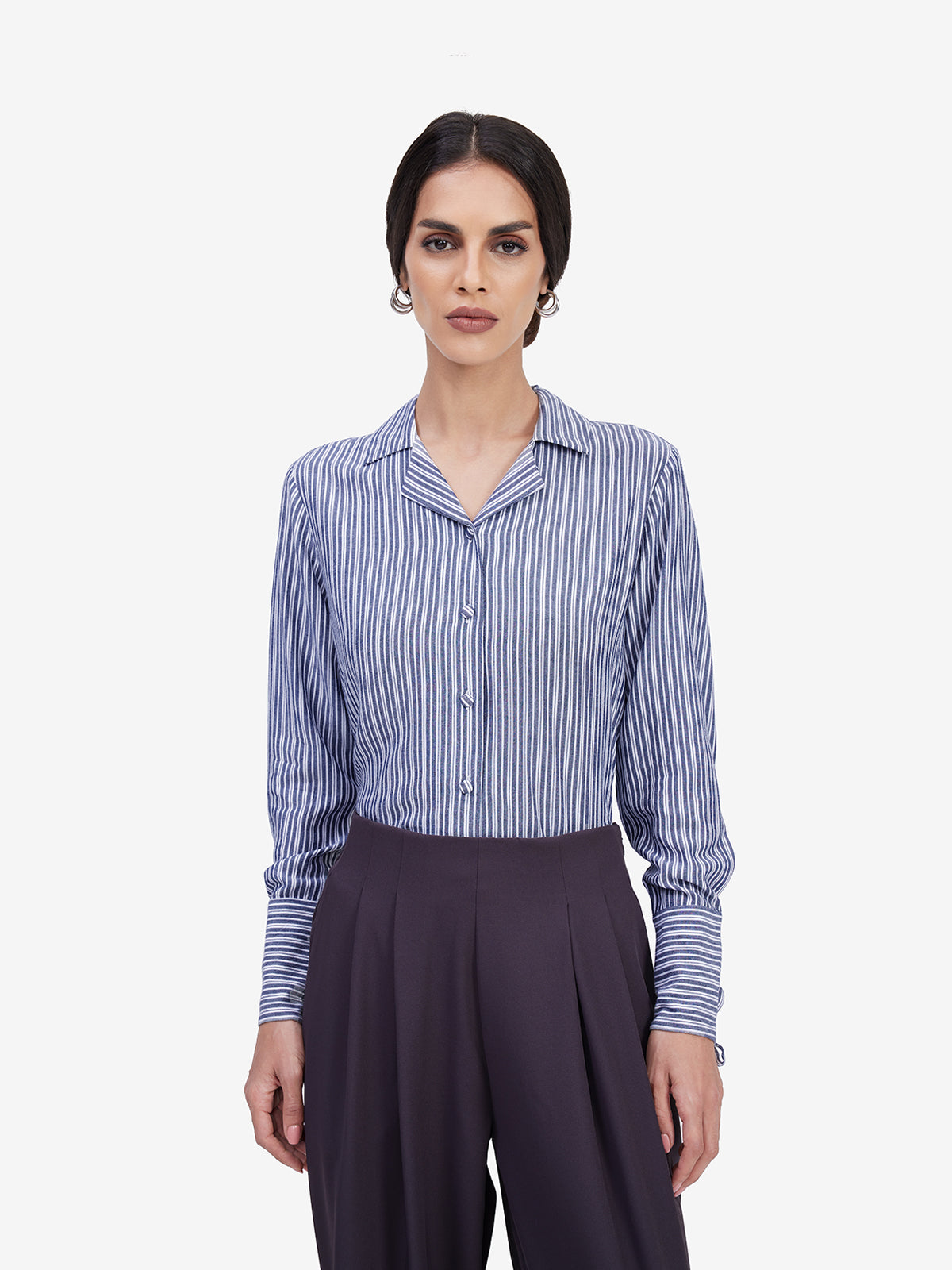 White Grey Striped Lapel Shirt