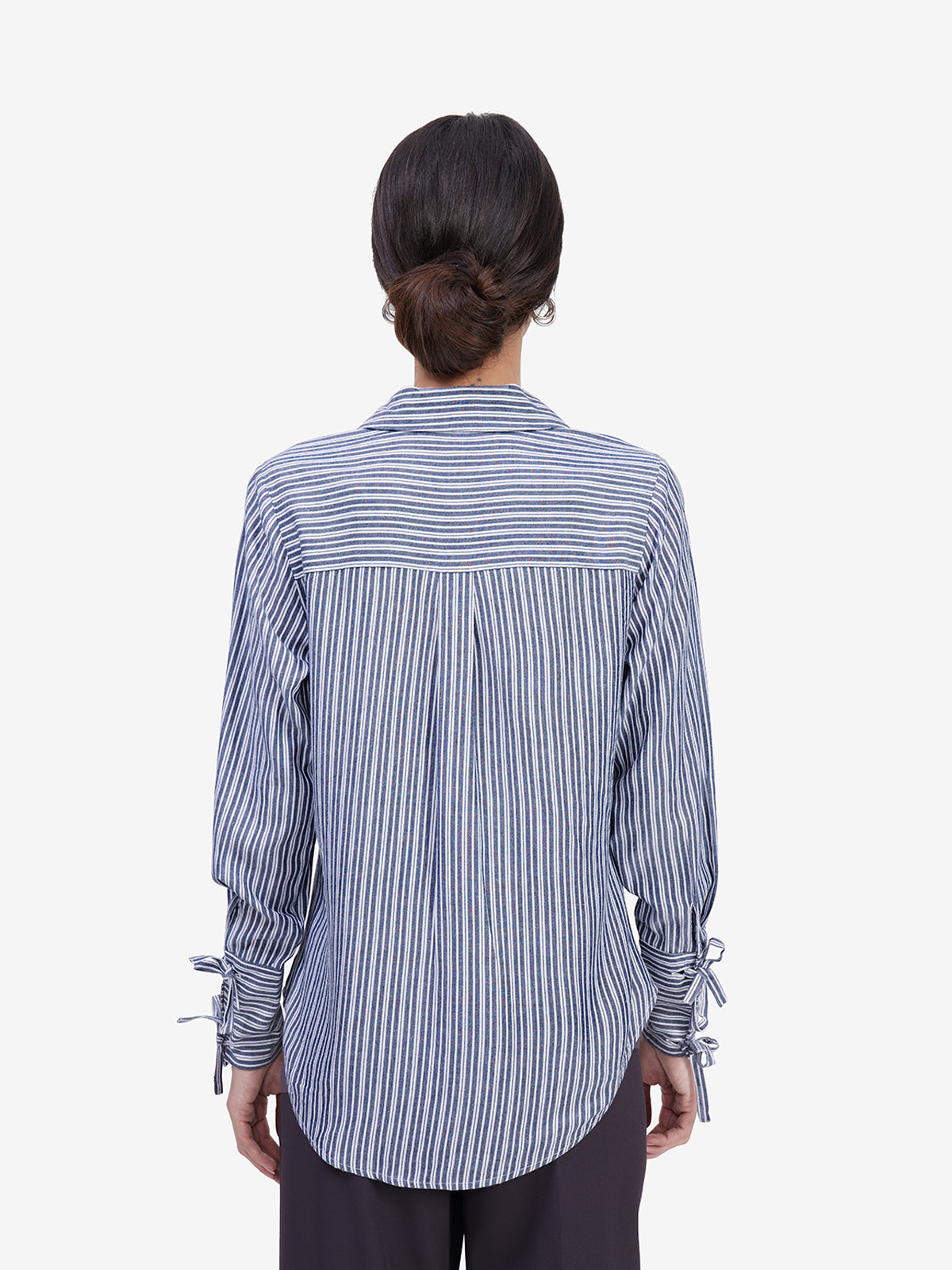 White Grey Striped Lapel Shirt