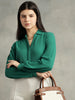 Teal Green Crepe Spread Collar Shirt