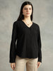 Black V-Neck Long Sleeves Top